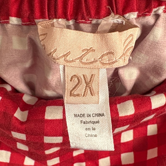 Anthropologie Hutch Drop Waist Red and White Gingham Plaid Midi Skirt 2X Flawed - Picture 2 of 10